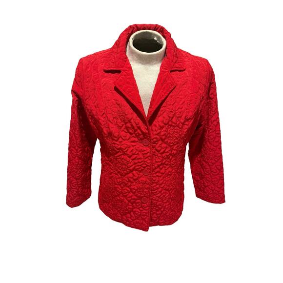 Mountain Lake Petite Red Quilted Jacket Blazer L Large Womens Vintage Retro - Picture 1 of 5